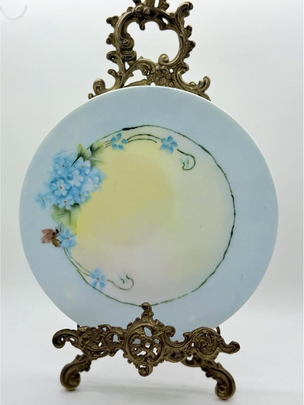 Vintage Porcelain Floral Plate 7.5" Blue Hydrangea Hand Painted Decorative Plate